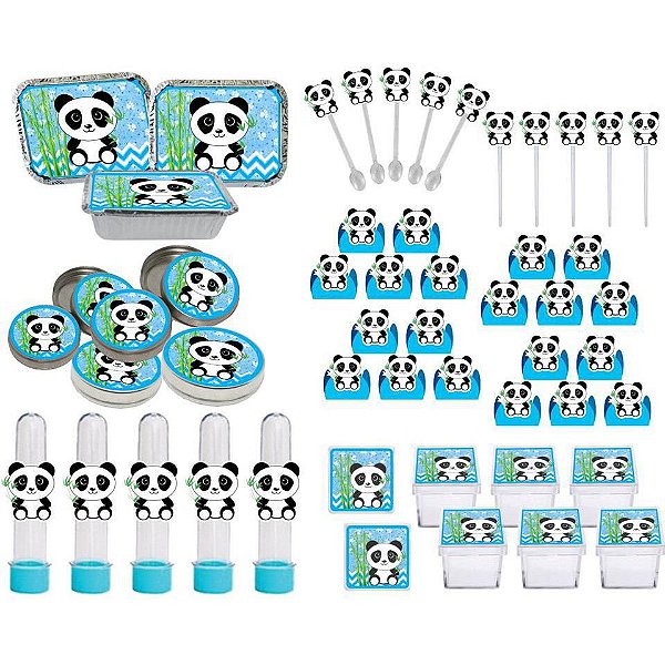 Kit Festa Infantil Panda Azul 178 Pças (20 pessoas)