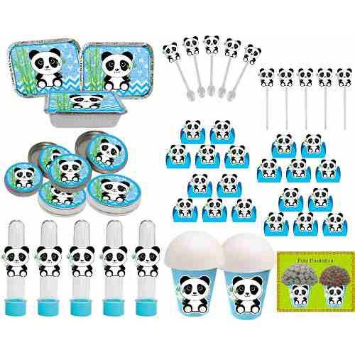 Kit Festa Infantil Panda Menino (azul Claro) 292 Peças (30 pessoas)