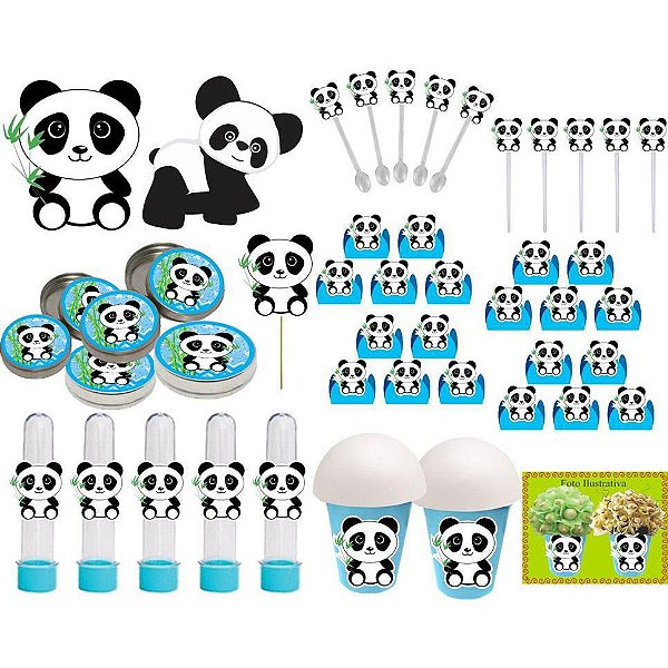 Kit Festa Infantil Panda Menino (azul) 99 Peças (10 pessoas)