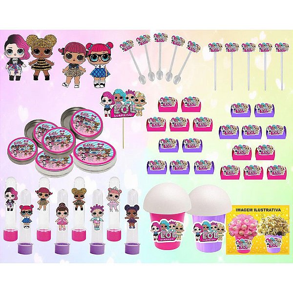 Kit festa Lol Surprise (pink e lilás)  99 peças (10 pessoas)