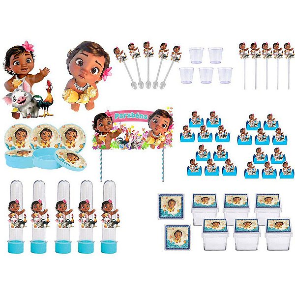 Kit festa Moana Baby (azul claro)  (113 peças) 10 pessoas