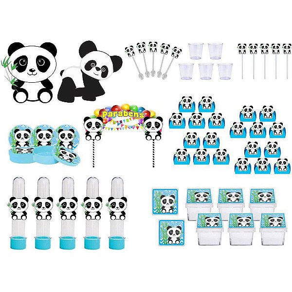 Kit festa Panda (azul claro) 173 peças (20 pessoas)