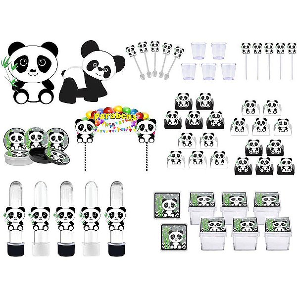 Kit festa Panda (preto e branco) 173 peças (20 pessoas)