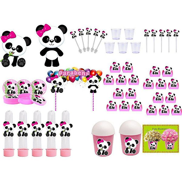 Kit Festa Panda Menina 105 peças (10 pessoas)