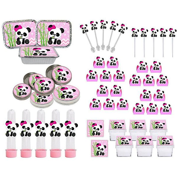 Kit Festa Panda Menina 114 peças (10 pessoas)