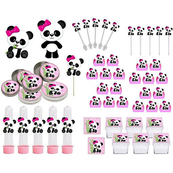 Kit festa panda Menina 293 peças  (30 pessoas)