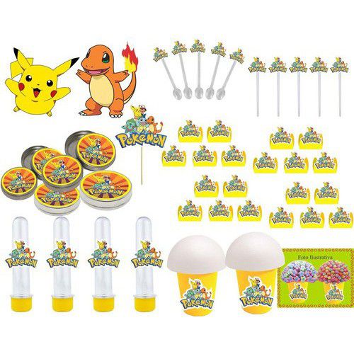 Kit festa Pokémon (Pikachu) 99 peças (10 pessoas)