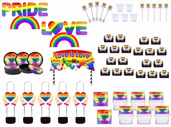 Kit Festa Pride LGBTQIA+ 113 peças (10 pessoas) painel e cx