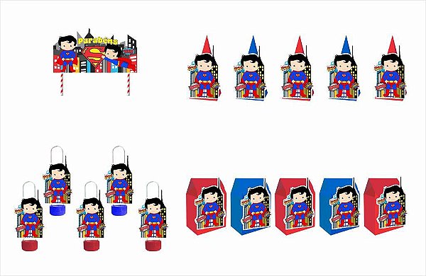 Kit Festa Superman Baby 16 peças (5 pessoas) cone milk