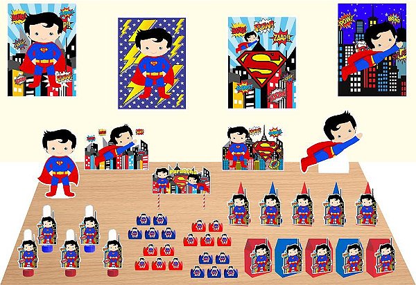 Kit Festa Superman Baby 74 peças (5 pessoas) cone milk
