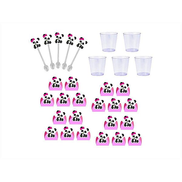 50 forminhas, 50 mini colheres Panda Menina + 50 copinhos