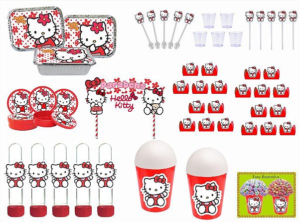 Kit Festa Hello Kitty vermelho 283 peças (30 pessoas) marmita vso
