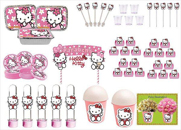 Kit Festa Hello Kitty rosa 113 peças (10 pessoas) marmita vso