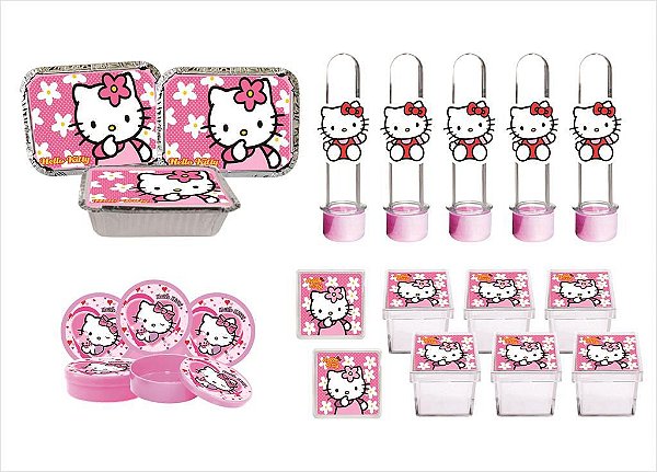 Kit Festa Hello Kitty rosa 120 peças (30 pessoas)