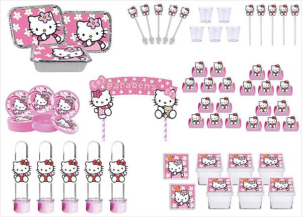 Kit Festa Hello Kitty rosa 311 peças (30 pessoas)