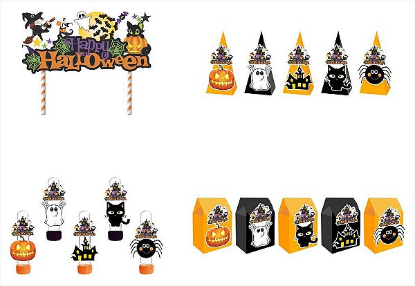 Kit Festa Halloween Menino 16 peças (5 pessoas) cone milk