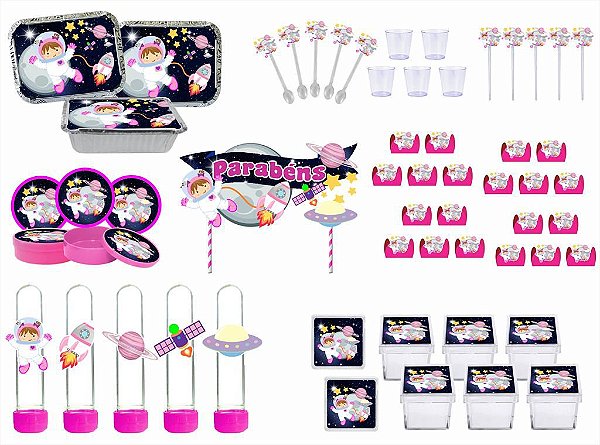 Kit Festa Astronauta Menina 121 peças (10 pessoas)