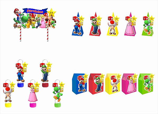 Kit Festa Super Mario Bros 46 peças (15 pessoas) cone milk