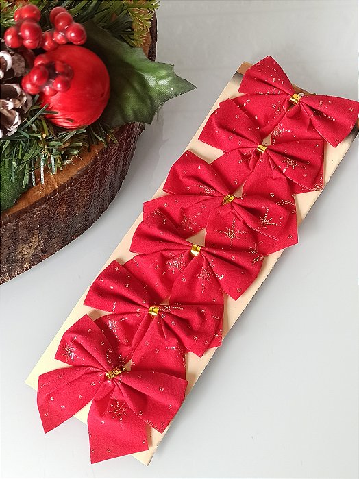 Laço Natalino Vermelho (6 peças)
