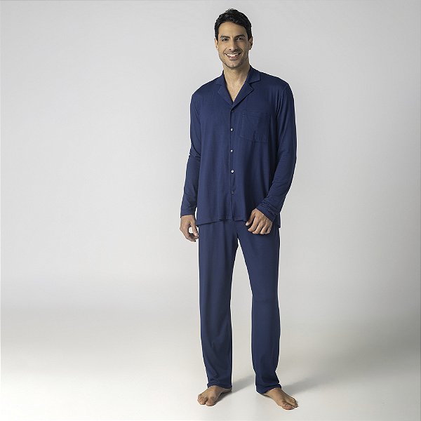 Pijama Masculino Longo Aberto Marinho