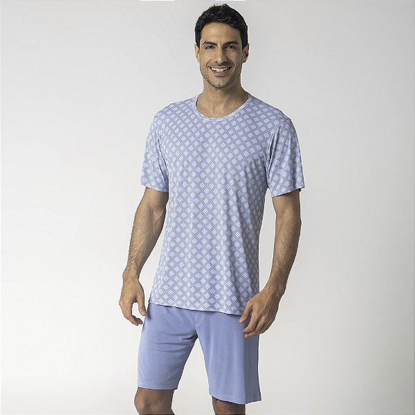Pijama Masculino Curto Geometric Azul