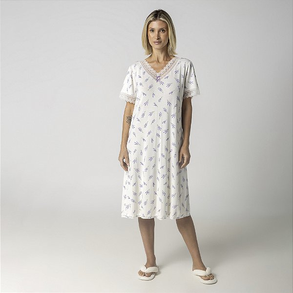 Camisão Feminino Midi Branco Lavanda com Renda