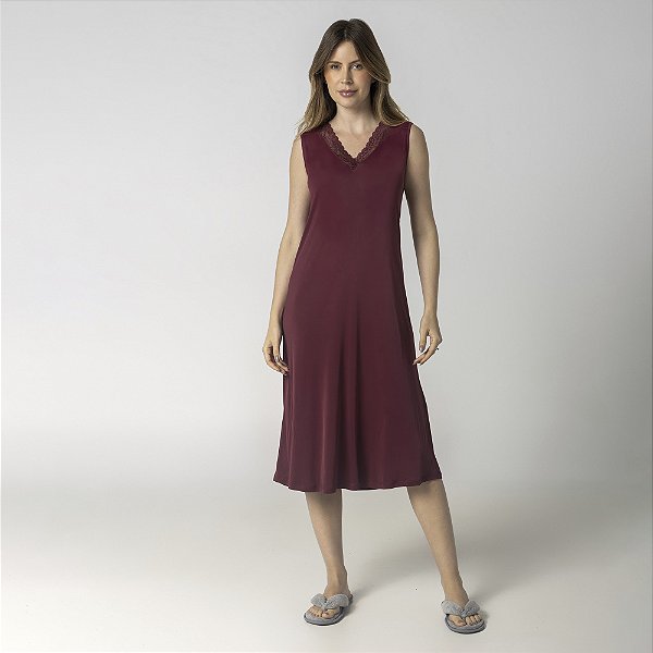 Camisola Midi Regata Vinho com Renda