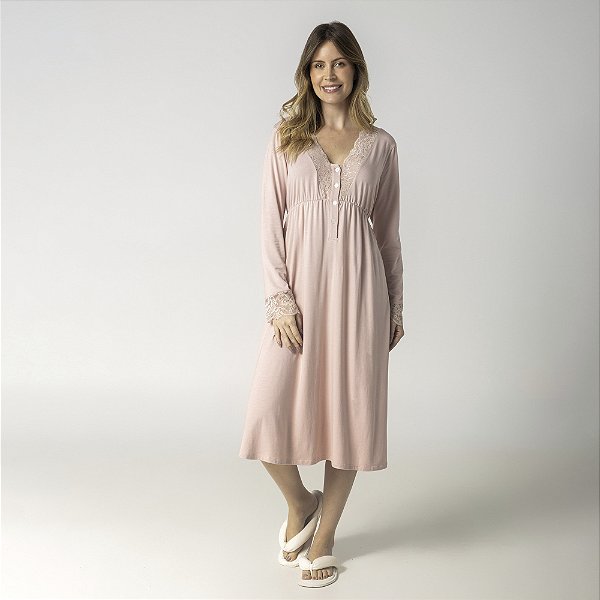 Camisão Feminino Longo Gestante Rosa Suave