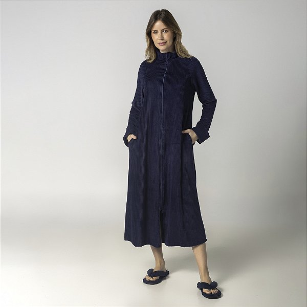 Robe de Zíper Feminino Longo Plush Marinho