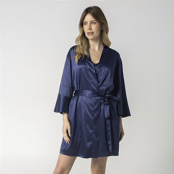 Robe Feminino Curto Cetim Azul Marinho