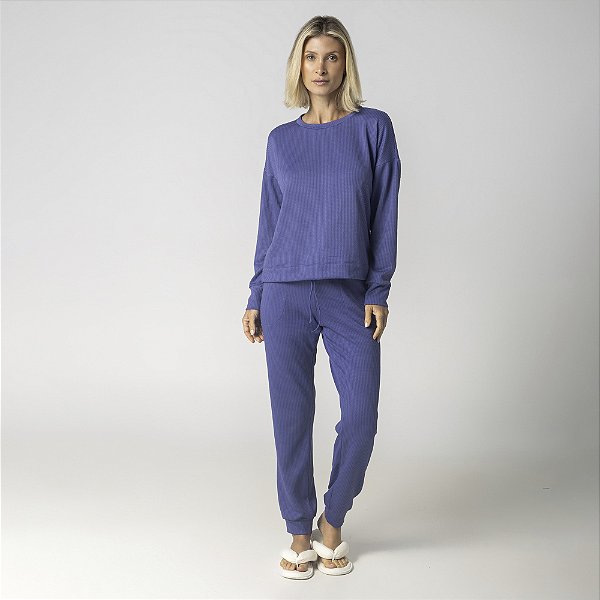Pijama Feminino Longo Charlotte Azul