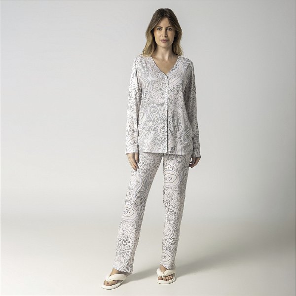 Pijama Feminino Longo Aberto Cashemere Grey