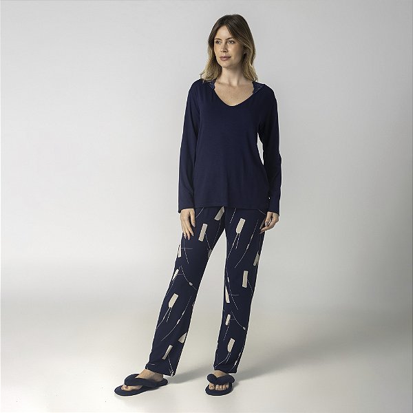 Pijama Feminino Longo Meteorito Marinho
