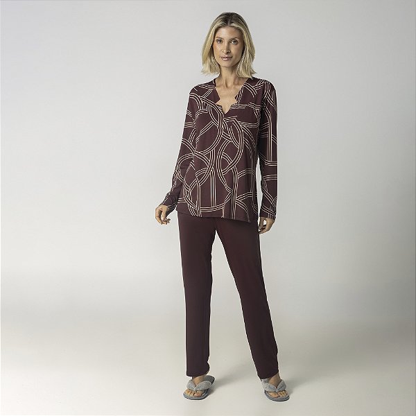 Pijama Feminino Longo Sacre Bordô