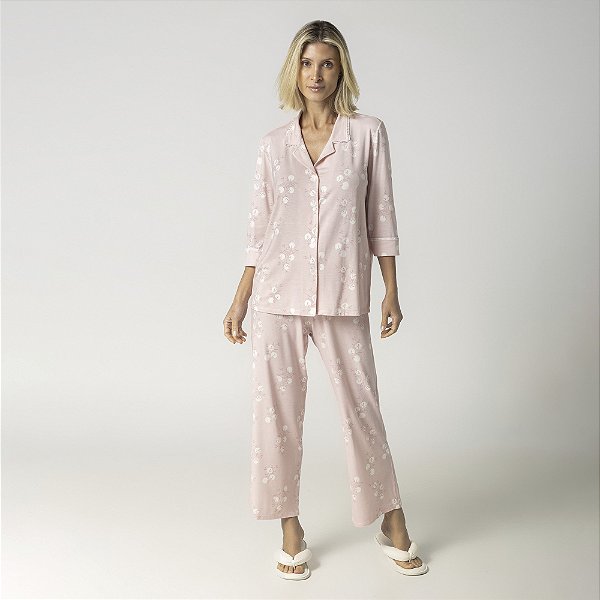 Pijama Feminino Aberto Rosa Folliage