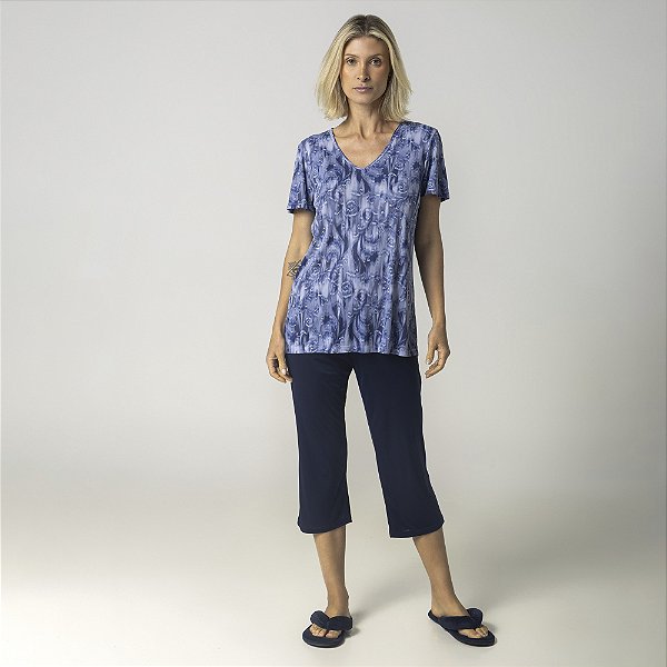 Pijama Feminino Capri Azul Organique