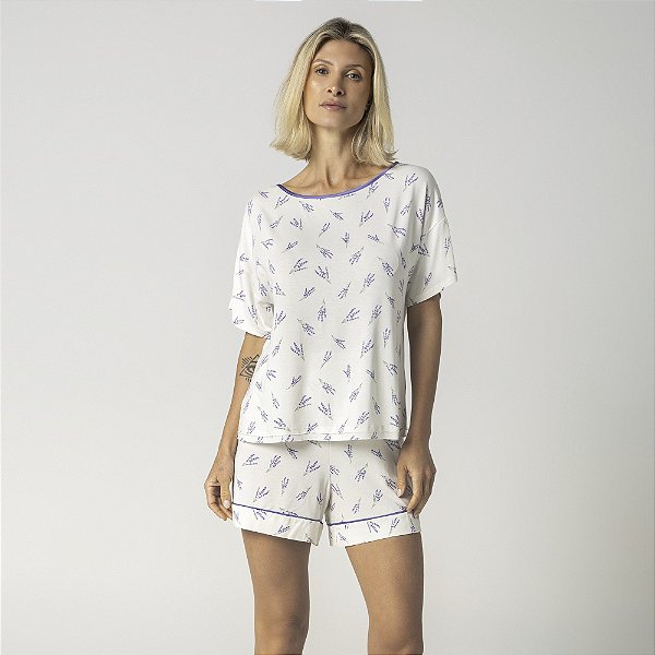 Pijama Feminino Curto Branco Lavanda