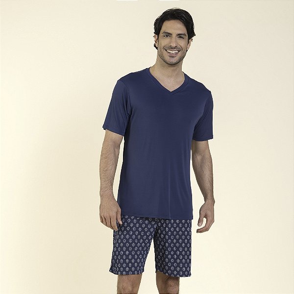 Pijama Masculino Curto Poliamida Gravataria Marinho