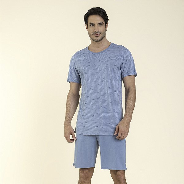Pijama Masculino Curto Visco Listrado Azul