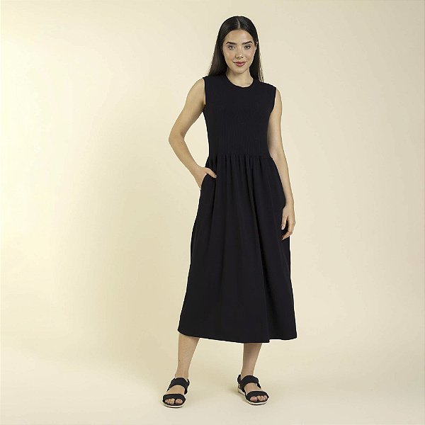Vestido Regata Visco Heavy Preto com Bolso