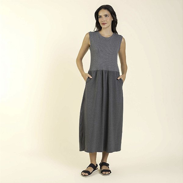 Vestido Regata Visco Heavy Chumbo com Bolso