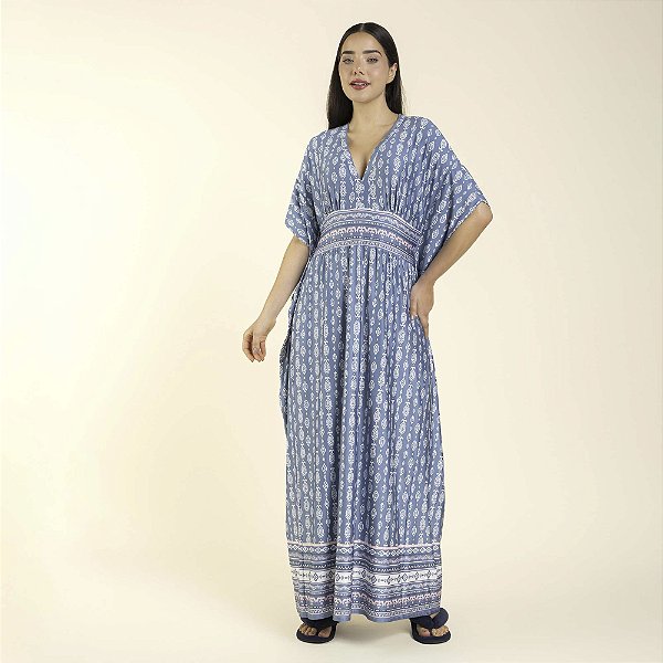 Kaftan Feminino Longo Azul Maruru