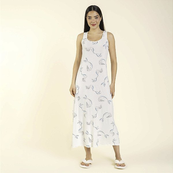 Camisola Longa Regata Branco e Azul Sereia