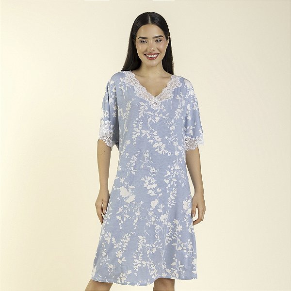 Camisão Feminino Midi Floral Azul Delicate