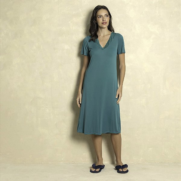 Camisão Feminino Midi Verde Selva com Renda