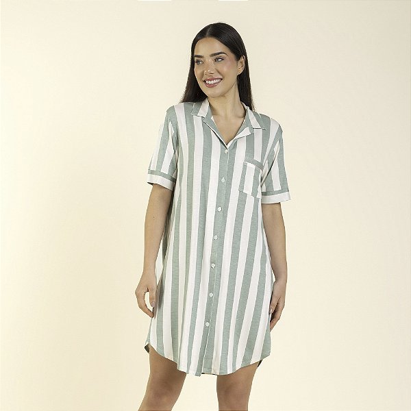Camisão Feminino Curto Aberto Listrado Verde