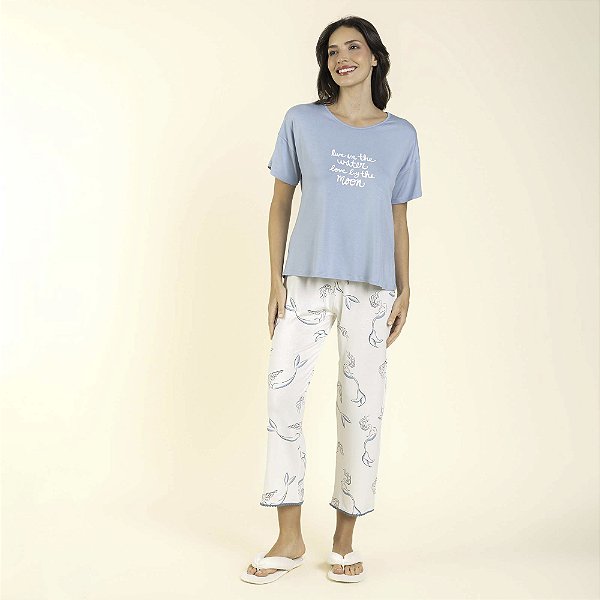 Pijama Feminino Pantacourt Azul Sereia