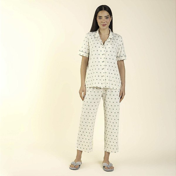 Pijama Feminino Capri Aberto Poá Green