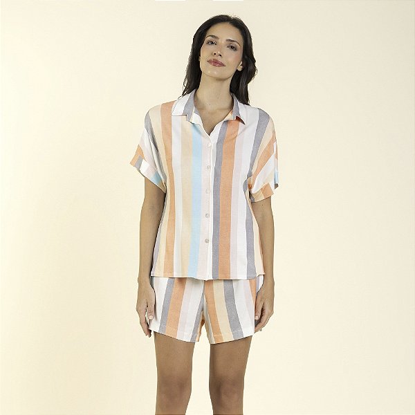 Pijama Feminino Curto Aberto Blend Strip