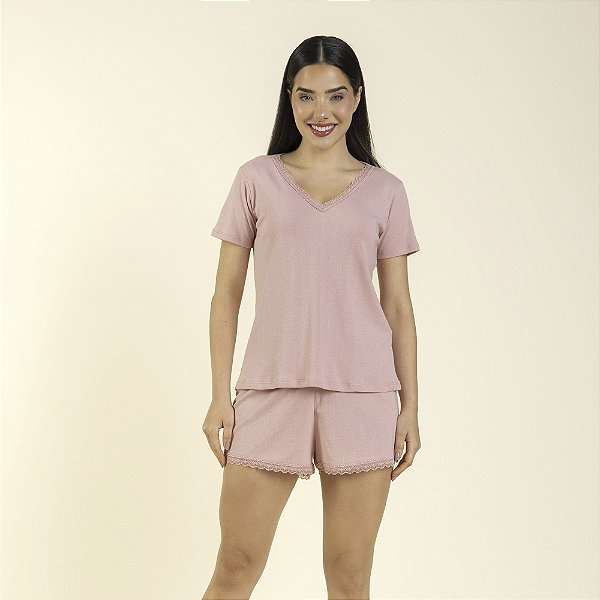 Pijama Feminino Curto Jacquard Rosa Lingerie